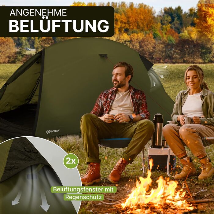 Намет EXPLORER Dakota на 1-2 особи, малий розмір у спорядженні, надлегкий, для подорожей на велосипеді або мотоциклі, 1-2 особи, водяний стовп 3000 мм, з окремим внутрішнім наметом, водонепроникним підлоговим покриттям, для піших прогулянок, трекінгу, кем