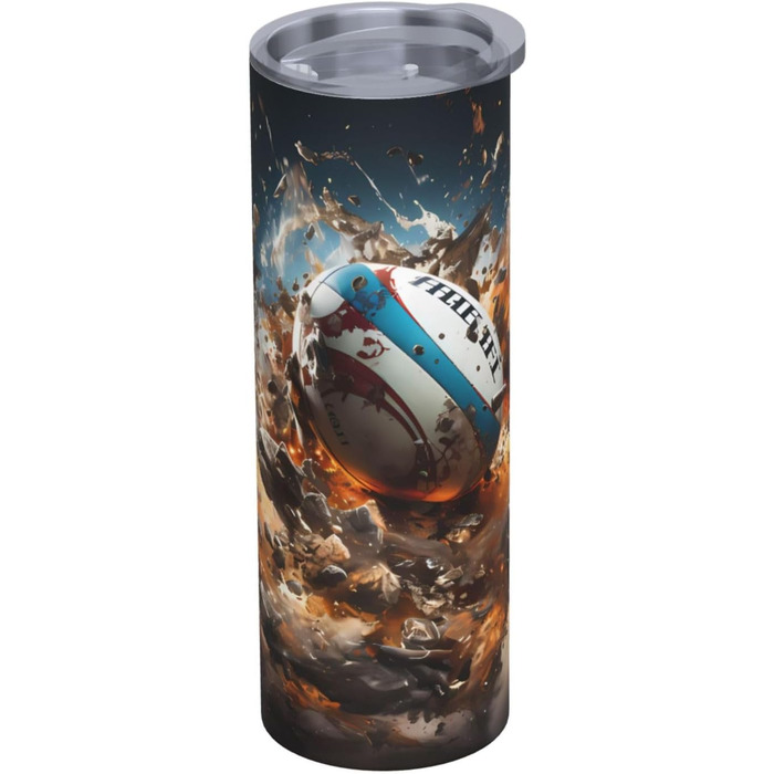 Кружка з прямою трубочкою, дизайн Регбі у вогні, з принтом, підходить для кемпінгу, офісу та дому, 590 мл