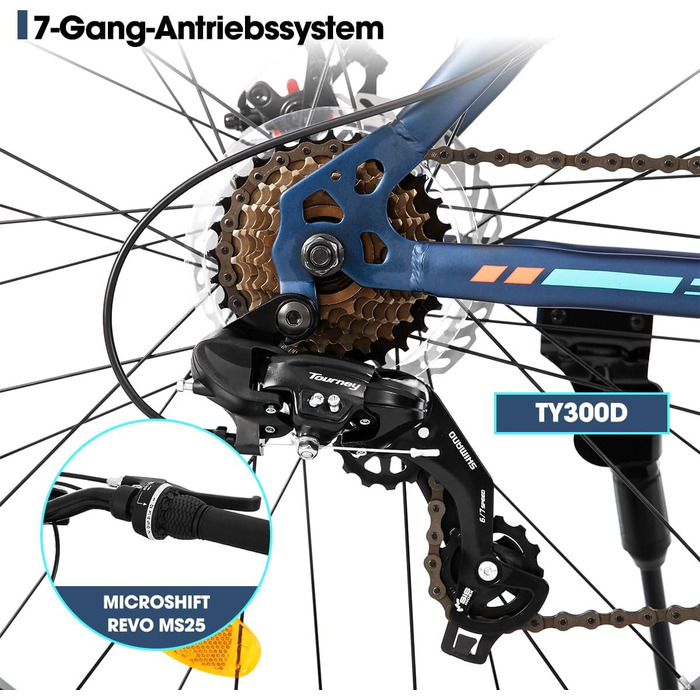 Гірський велосипед Hiland Fat Tire 24/26 дюймів з подвійними дисковими гальмами, 7-швидкісний гірський велосипед для хлопчиків та дівчаток, пляжний та сніговий велосипед, синій/зелений/білий/сріблясто-синій 26 дюймів