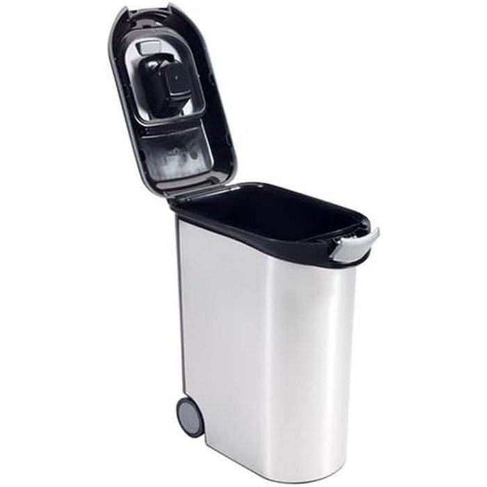Контейнер для корму Curver, 20 кг, 54 л, металік (чорний/срібний), 49,3 x 27,8 x 60,5 см герметичний контейнер з коліщатками для зберігання сухого корму для собак, захищає від запахів