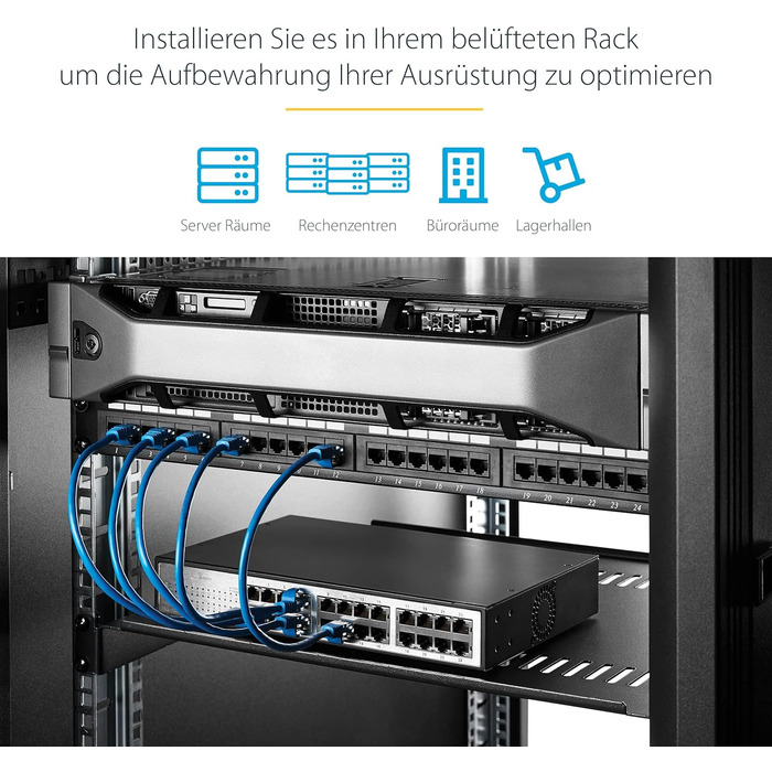 Серверна стійкова полиця - Універсальна перфорована стійкова полиця для 19-дюймових мережевих/серверних шаф - Міцна сталь - Вантажопідйомність 23 кг - Полиця глибиною 40 см, Чорна (CABSHELFV) Глибина 16&39, 2U