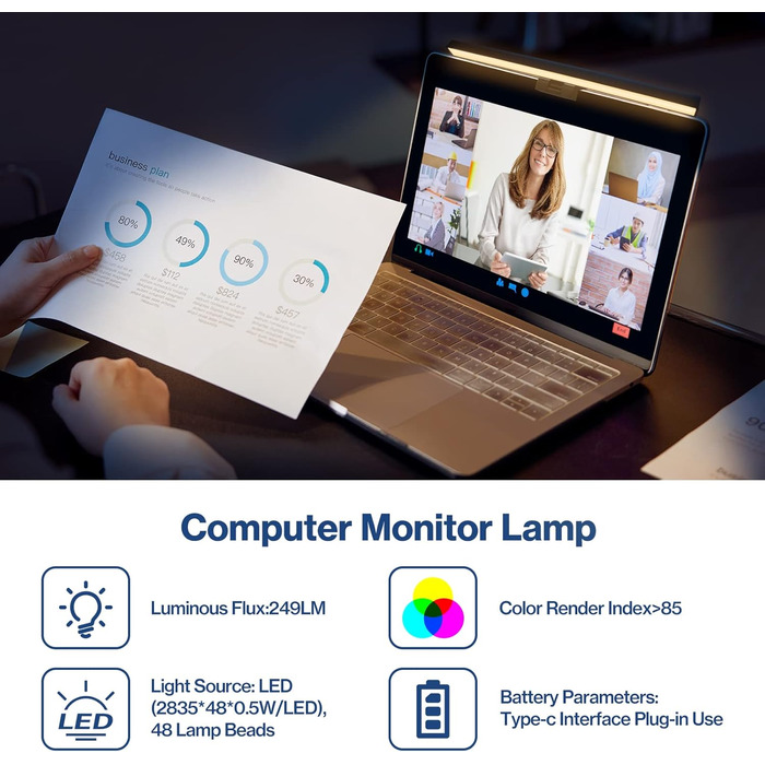 З можливістю затемнення, Світлова панель USB-монітора з 3 колірними температурами, Екран для ПК Screenbar Lighting Lamp Lamp для ноутбука Lamp для офісу Домашній офіс 33 см