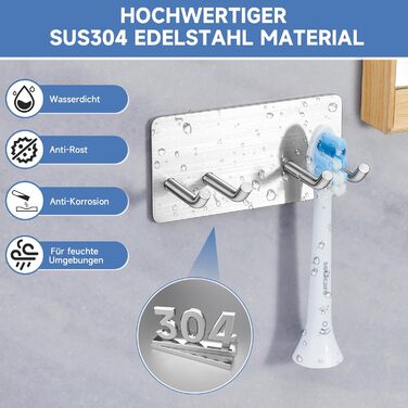 Тримач для зубної щітки YYBO Настінний тримач для зубної щітки Тримач для електричної зубної щітки Тримач головки щітки з нержавіючої сталі, Тримач для електричної зубної щітки без свердління, Багатофункціональний гачок для ванної кімнати