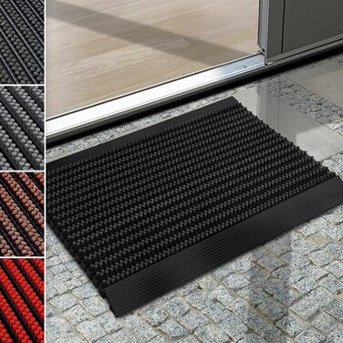 Килимок для дверей Floordirekt Power Brush 60 x 90 см, чорний - Килимок для брудозбірників, килимок для дверей для використання всередині та зовні приміщень - Килимок для дверей, скребок для взуття, килимок для входу, чорний 60 x 90 см