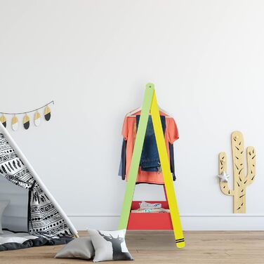 Кольорова вішалка для дитячого одягу, вішалка для дитячої кімнати, з полицею, ВхШхГ 99x64,5x42 см, дитяча вішалка для верхнього од