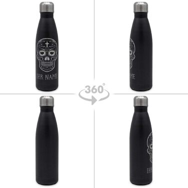 Термопляшка для води з гравіюванням тексту або імені - Термопляшка з нержавіючої сталі з гравіюванням, 500 мл - Чорна - Виберіть дизайн 500 мл Череп