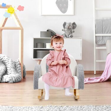 Дитяче крісло DREAMADE, Дитячий диван з велюрової тканини зі спинкою, ніжками з масиву дерева та пристроєм проти перекидання, Крісло-гойдалка для дитячої ігрової кімнати, спальні, вітальні, для дітей 3-5 років (сірий)