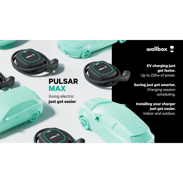 Зарядний пристрій для електромобілів (11 кВт, тип 2, Wi-Fi, Bluetooth, OCPP, внутрішній/зовнішній, 7м, проста установка), чорний