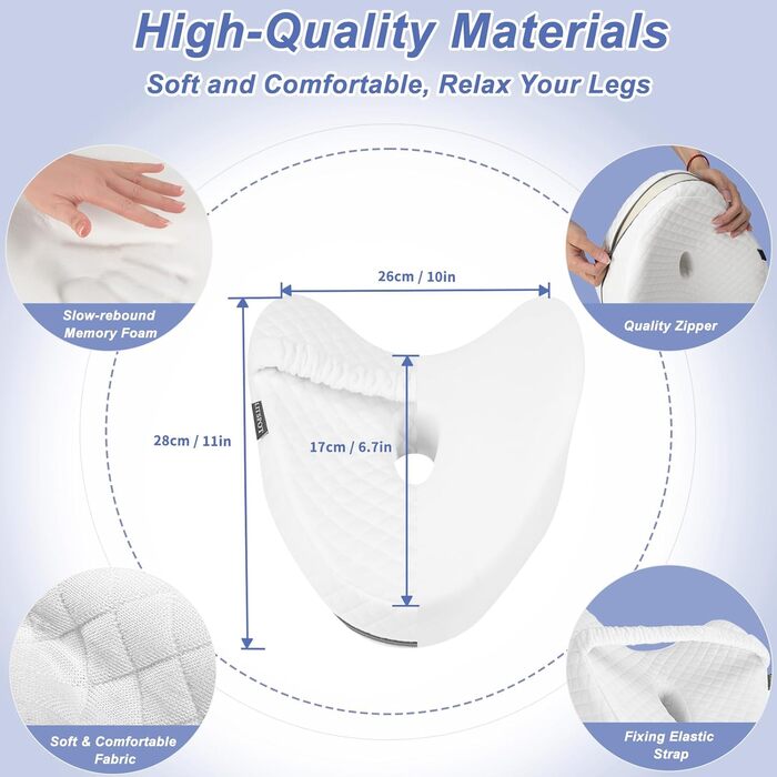 Подушка для колін, ергономічна подушка для сну на боці, подушка для колін з піни з ефектом пам&39яті, ортопедична подушка для колін для підтримки ніг, колін, стегон, спини та вагітності, знімна та пральна, біла з ремінцем
