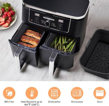 Силіконова фритюрниця Аксесуари, складні силіконові форми для Ninja Foodi AF400EU/SL400EU/Cookwise і всі 7.6-9.5 л фритюрниці Dual Zone з магнітною кулінарною книгою (чорна, 2 шт. )