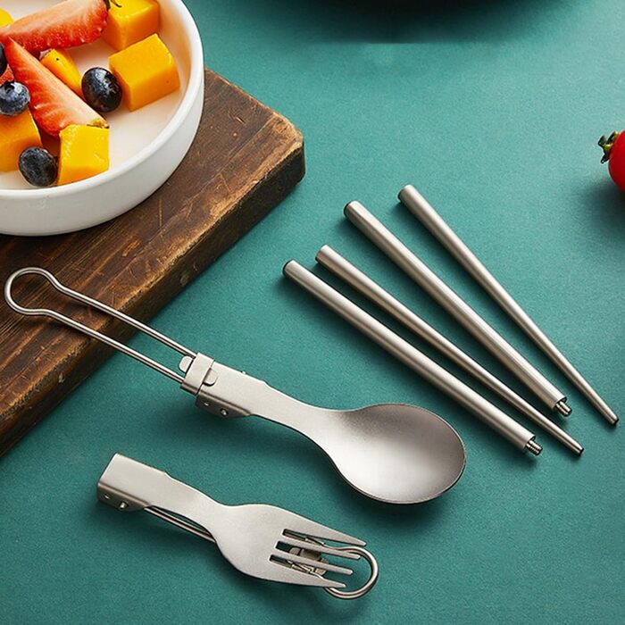 Кемпінговий набір столових приборів Виделка ложка палички металевий посуд складний посуд столові прилади для пікніків походи на пр