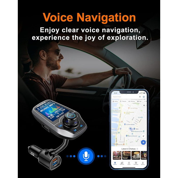 Передавач Bluetooth для автомобіля з 1,8-дюймовим кольоровим екраном Bluetooth Гучний зв'язок Автомобільний радіоадаптер Bluetooth 4 в 1 MP3-плеєр AUX 2 порти USB SD/TF карта (QC3.0 2.4A/5V сріблястий)