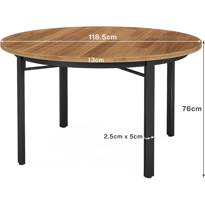 Круглий обідній стіл Tribesigns для 4-6 осіб, кухонний стіл 118,5 см, обідній стіл з суцільними металевими ніжками, круглий обідній стіл для їдальні, кухні