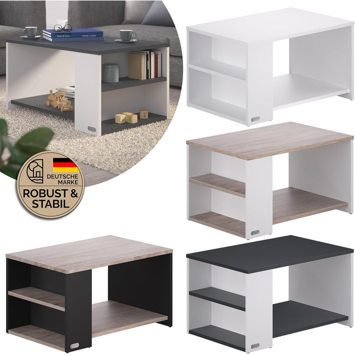 Журнальний столик Casaria з місцем для зберігання, сіре дерево, 2 відділення, 90x60x50 см, стійкий до подряпин, вантажопідйомність 50 кг, прямокутний, приставний столик із місцем для зберігання, журнальний столик для дивана у вітальні, дерев&39яно-сірий