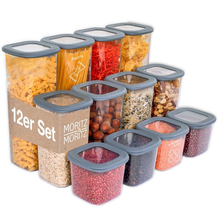 Набір герметичних контейнерів для зберігання Moritz & Moritz з 12 предметів з кришками - безпечні для харчових продуктів - герметичні та штабельовані контейнери для зберігання - набір контейнерів для використання на кухні