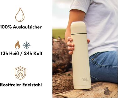 Термос Milu, ізольована пляшка, 1 л, 750 мл, 500 мл - ізольована пляшка для пиття з нержавіючої сталі, 100 герметична, з подвійною ізоляцією (чорна, 1000 мл) 1000 мл чорний