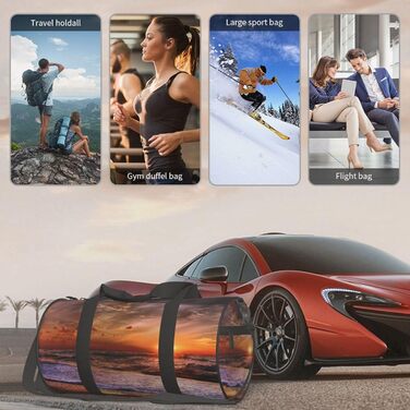 Спортивна сумка, дорожня сумка, пляжна сумка, принт Схід сонця, сумка на нічліг, чорна, універсальний розмір, сумка для подорожей