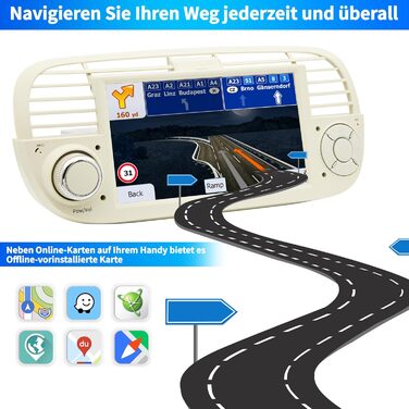Автомобільна радіо для FIAT 500 2007 2008 2009 2010 2011 2012 2013 2014 2015, система Android 12 2G64G з GPS-навігацією CarPlay Android Auto, 7-дюймовий сенсорний IPS-екран Wi-Fi Bluetooth FM-радіоприймач