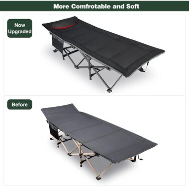 Складане туристичне ліжко з наматрацником для дорослих, XXL 190 x 71 x 38 см, Складане туристичне ліжко з матрацом для кемпінгу, саду, використання в приміщенні та на вулиці, чорне