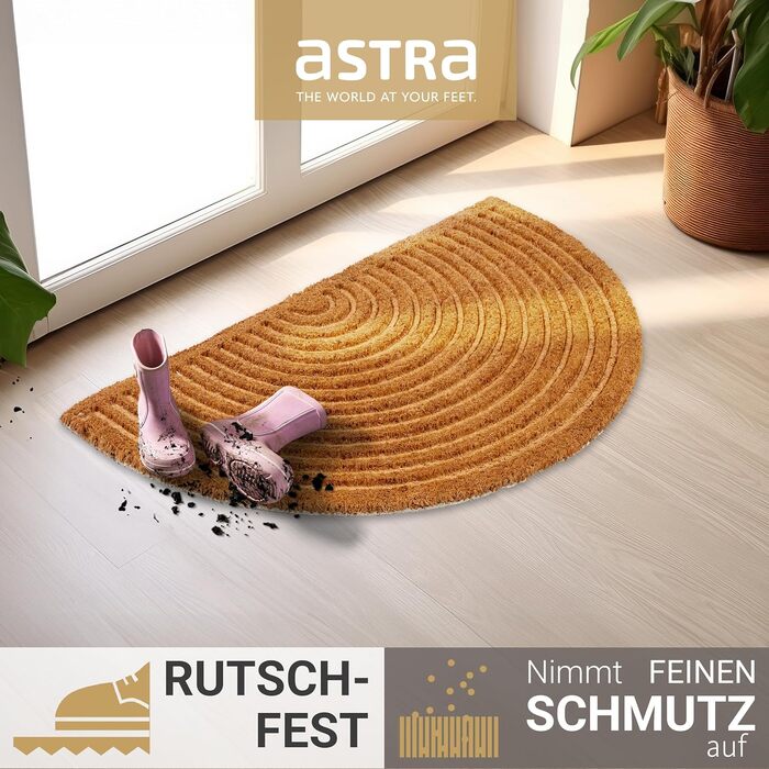 Килимок для дверей Astra Modern - Кокосовий килимок 45x75 см Напівкруглий Натуральний - Нековзний килимок для уловлювання бруду, міцний - Килимок для приміщень - Килимок для критих відкритих приміщень 45 x 75 см (півколо) Смуги Півколо