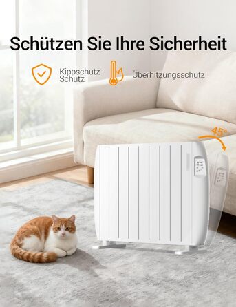 Електричний конвекторний обігрівач, електричний радіатор потужністю 2000 Вт, конвекторний обігрівач з РК-дисплеєм та цілодобовим таймером, радіатор з підставкою та настінним кріпленням, білий