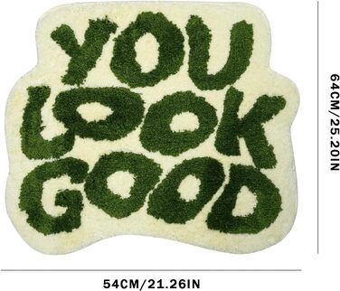Килимок для ванної кімнати, що миється, веселий нековзний килимок для ванни, креативний та кумедний килимок для душу середньої висоти для ванн, душових кабін, кімнат та спалень, 54x64 см, зелений, Stila Green, 54x64 см