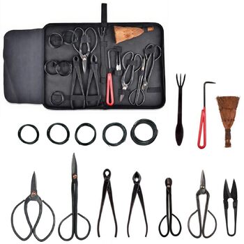 Набір садових інструментів Gartenwerk, 15 предметів, високоміцний вуглецевий сталь для догляду за садом секатор, ножиці для бонсай, дріт для формування бонсай, пінцет та стартовий набір інструментів для початківців у бонсай B