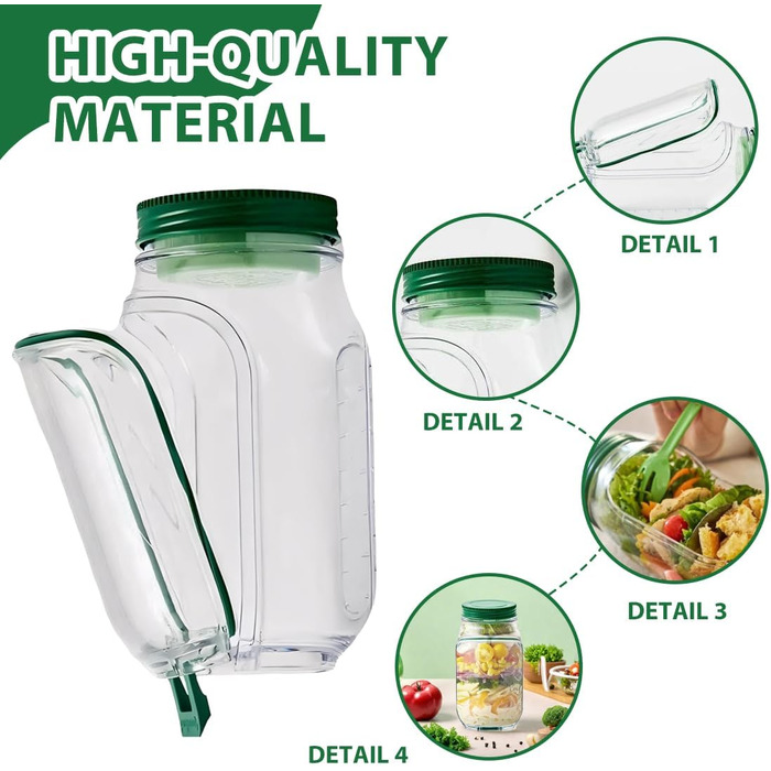 Пластикова банка для зберігання салату, вертикально шарувата конструкція салат-стручка, компактний, розумний контейнер для свіжого салату з герметичною коробкою для спецій., 1