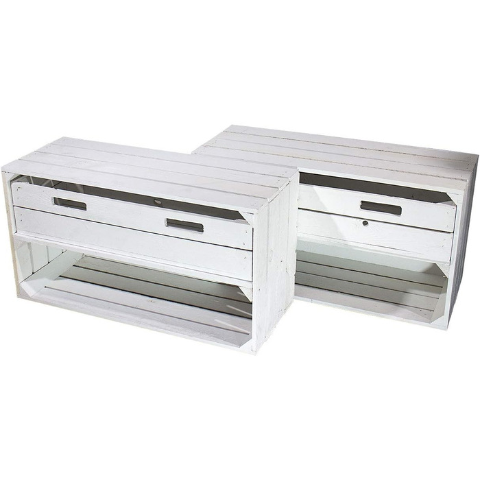 Білі дерев&39яні ящики з шухлядами та відділеннями - місце для взуття та шапок, шарфів, рукавичок (68x40x30см, широкий ящик для фруктів з шухлядою, 68x40x30см) Широкий ящик для фруктів з шухлядою 68x40x30см 68x40x30см