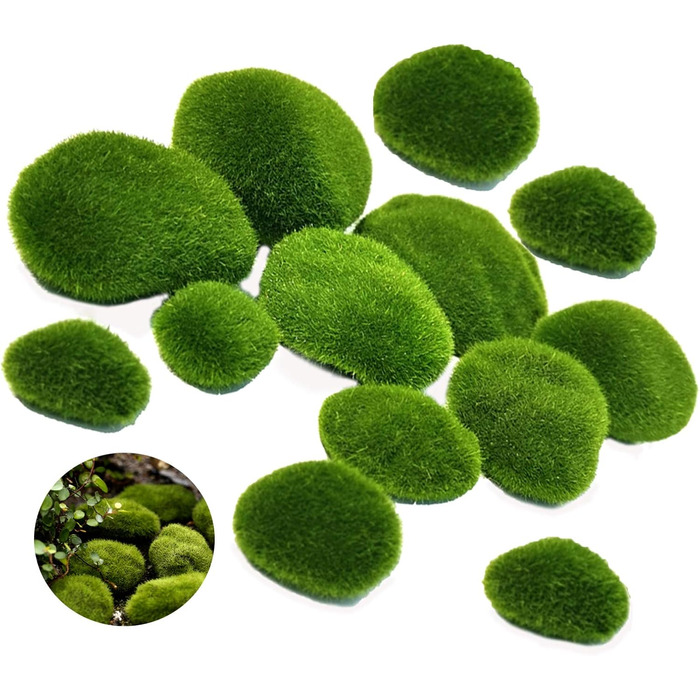 Штучні мохові камені Amacoam Розмір мохових куль Штучні декоративні свіжі мохові камені легкі, виготовлені за допомогою електростатичної адсорбції Застосовуються до казкових садів, квіткових композицій, тераріумів