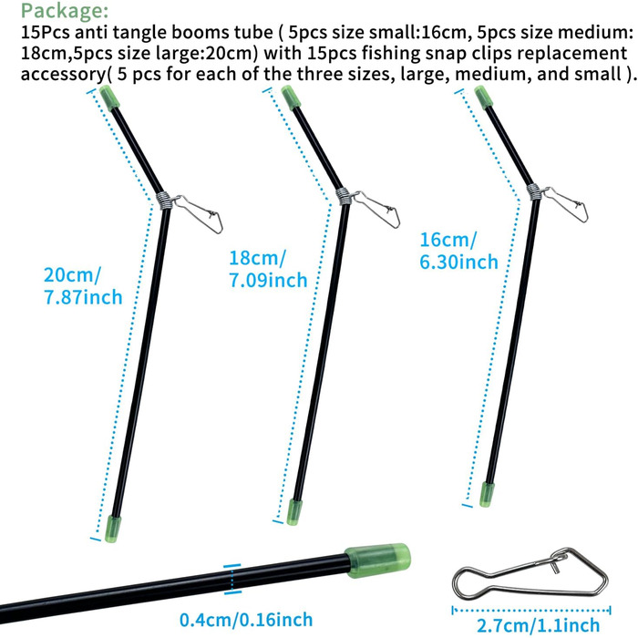 Простірки проти сплутування Рибальський набір стріл проти заплутування (3 розміри 16 см, 18 см, 20 см) із 15 шт., 15 шт.