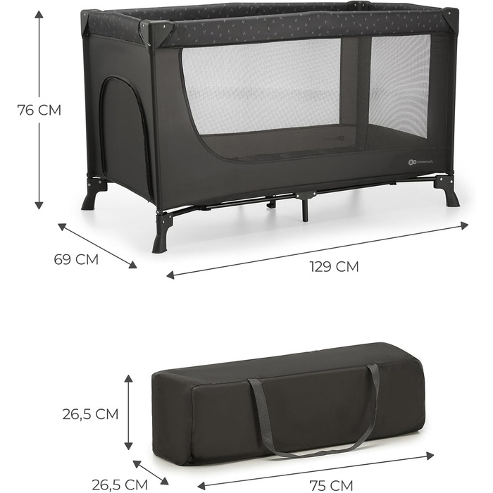 Дорожнє ліжечко Kinderkraft Joy Light, дитячі ліжечка, практичне, сучасний дизайн, невеликі розміри у складеному вигляді, сумка, сірий колір Joy light Light Grey