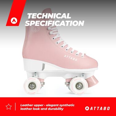 Жіночі роликові ковзани ATTABO Serena, розмір 36-41 EU, регульований розмір, алюмінієві ковзани ABEC-3, шкіряний верх, захист пальців, безпечне гальмування, точна посадка, колеса 82A, 39