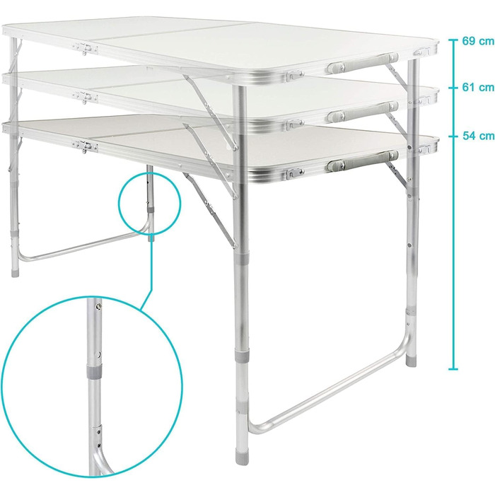 Складаний багатофункціональний стіл, багатоцільовий стіл, кемпінговий стіл, розкладний стіл, ринковий стіл, стіл з регульованою висотою для обклеювання шпалерами, бічний столик для кемпінгу в саду, для фестивалів, ринків тощо (білий 120 x 60 см)