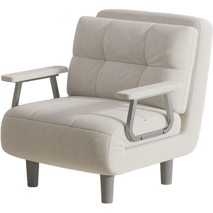 Крісло-розкладний диван-ліжко 1-місний Високий комфорт, розбирається з подушками, металевими підлокітниками та ніжками (білий)