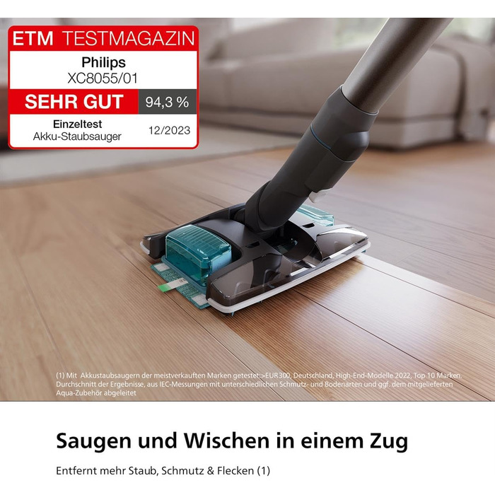 Акумуляторний пилосос 8000 серії Aqua Plus, пилосос та миття, PowerCyclone 12, час роботи до 80 хв, точна світлодіодна насадка, ци