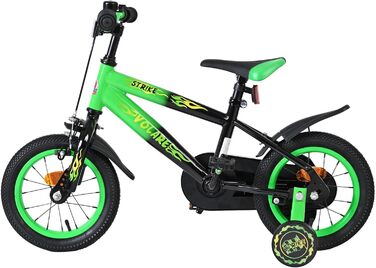 Дитячий велосипед Volare Strike 46 років Ручне та ножне гальмо Допоміжні колеса Захист ланцюга та світловідбивачі Подарунок для хлопчика, Зелений/Чорний, 12 дюймів