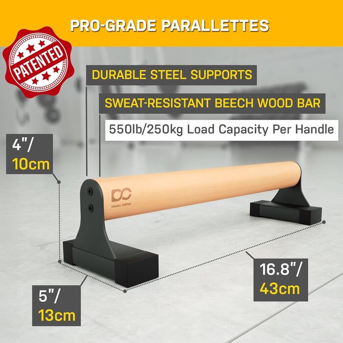 Ручки для віджимань Double Circle Parallettes з дерев&39яними ручками - Спорядження для калістеніки - Нековзні перекладини для калістеніки з ручками - Бруси для віджимань, ручки для віджимань, ручки для стійки на руках