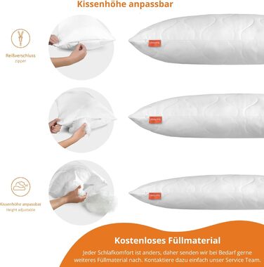 Подушка для сну 40x80 см, 2 шт., гіпоалергенні подушки, можна прати, зроблено в ЄС, сертифіковано Oeko-Tex, довга подушка для сну 40 x 80, подушка для ліжка, подушка, 2 шт., Comfort 100 2 40 x 80 см