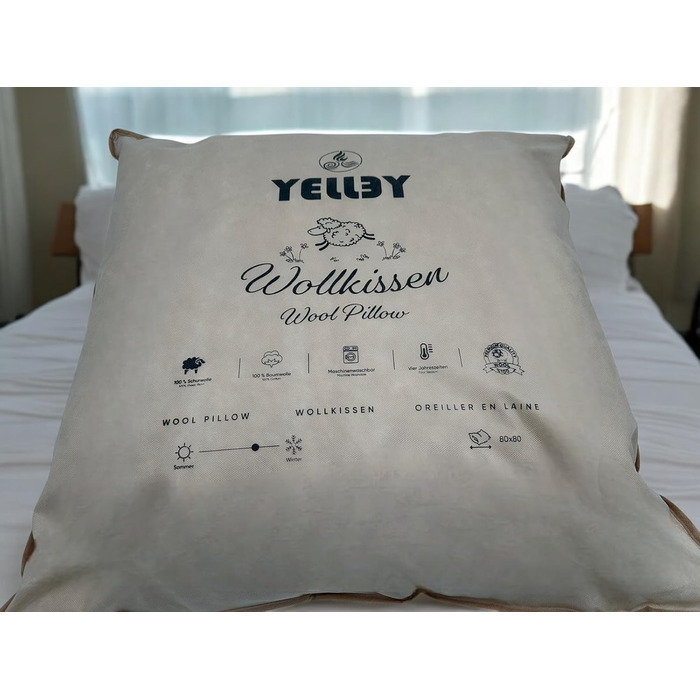 Подушка 80x80 см Високоякісна подушка для сну з вовняним наповнювачем та бавовняним чохлом Зручна, дихаюча та підходить для використання цілий рік