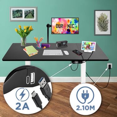 Стіл з регульованою висотою, комп&39ютерний стіл для офісу та ігор, електричний стіл з USB-портом, стіл для роботи сидячи та стоячи 160 x 60 см, регульована висота від 72 до 118 см, 160 WK