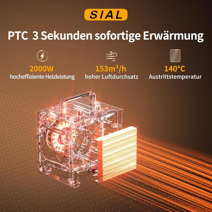 Промисловий портативний вентилятор-обігрівач SIAL 2000 Вт - Електричний обігрівач - Керамічний радіаційний обігрівач - Обігрівач приміщень, будівельний обігрівач - PTC обігрівач із захистом від перегріву - Для офісів, кімнат, ванних кімнат, гаражів - PA2 