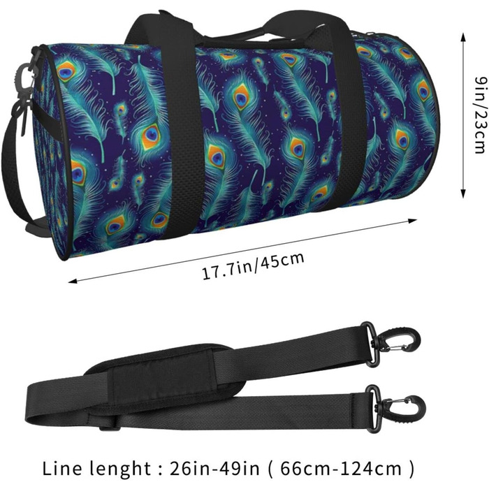 Дорожня сумка-циліндр з пір'ям павича, спортивна сумка для чоловіків та жінок, сумка-мішок, спортивна дорожня сумка