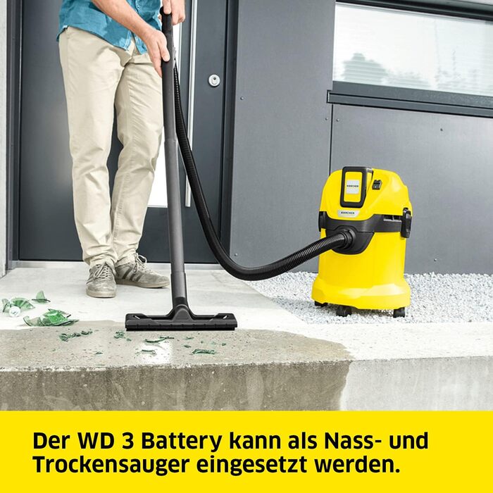 Акумуляторний пилосос для вологого/сухого прибирання Krcher 36 В WD 3 Акумулятор, патронний фільтр, всмоктувальний шланг 2 м, розм