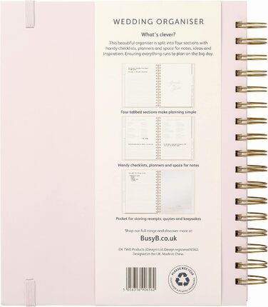 Чудовий весільний організатор зі спіральною палітуркою рожевого та золотого кольору з чотирма вкладками, контрольними списками, записками та сумками для зберігання Pink