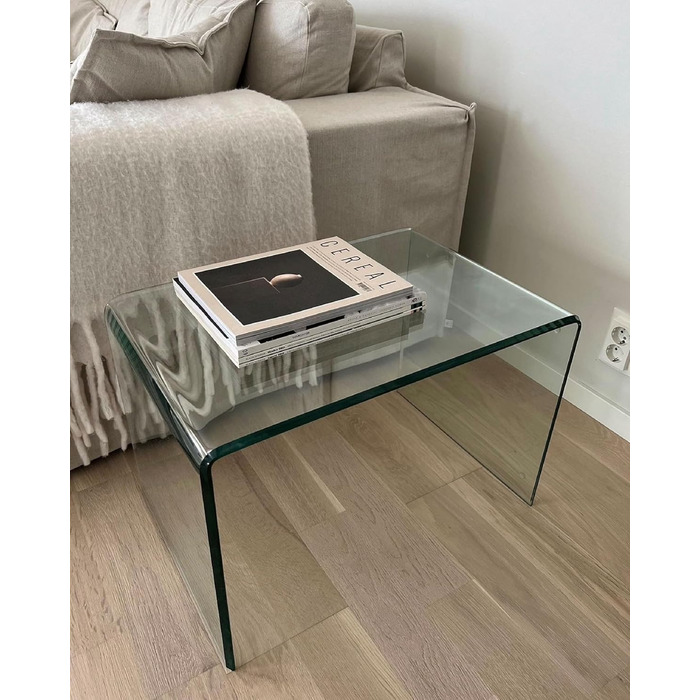 Журнальний столик Beliani, скло, прозорий, C-подібна форма, 40x61 см, сучасний, простий, Lourdes