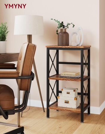 Книжкова полиця YMYNY, окремостояча полиця з 3 полицями, міцна X-подібна рама, регульовані ніжки, легке складання, 402975 см, для вітальні, спальні, кухні, кабінету, ванної кімнати, рустикальний коричневий HST008H