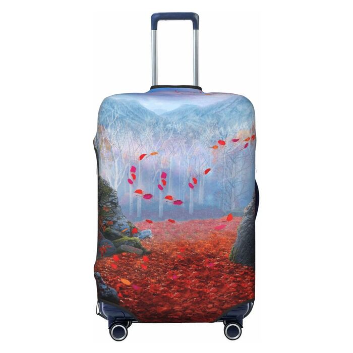 Чохол для валізи Червоне листя, камяний мох - еластичний захист від подряпин та пилу, чорний, розмір 85