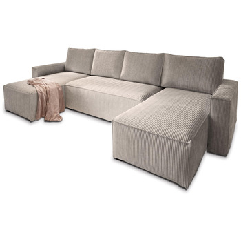 Кутовий диван Masseno ASPRA з функцією сну, U-подібний, диван з відділенням для зберігання речей, диван для вітальні, кушетка, диван-ліжко, комплект диванів - бежевий, POSO 02