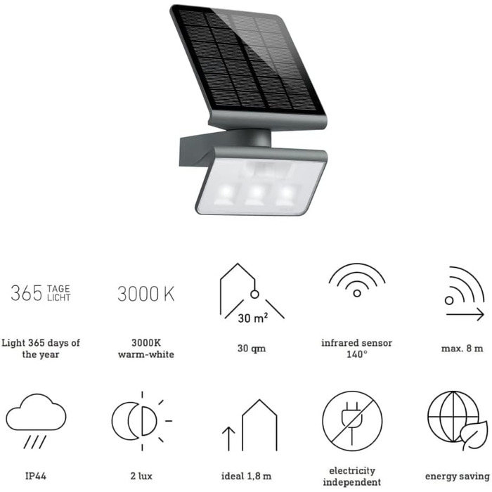 Сонячний світлодіодний світильник Steinel XSolar LS ONE антрацитовий, настінний світильник, датчик руху, нічник, сонячний садовий світильник, акумулятор 3000 мАг